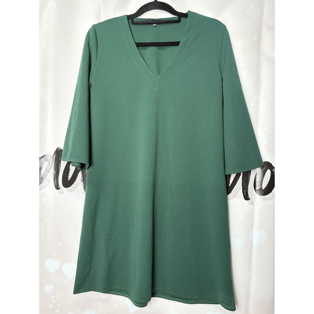 Kristine L/XL‎ Tunic Top V-Neck Green Bell Sleeve Lagenlook Artsy Capsule